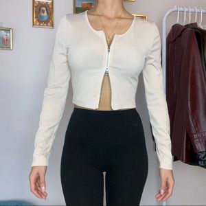 SHEIN Double Zipper Ribbed Crop Top